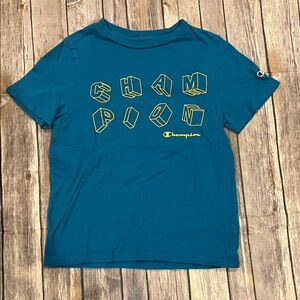 Champion Boys Size S (8) Teal Logo Shirt Short Sleeves